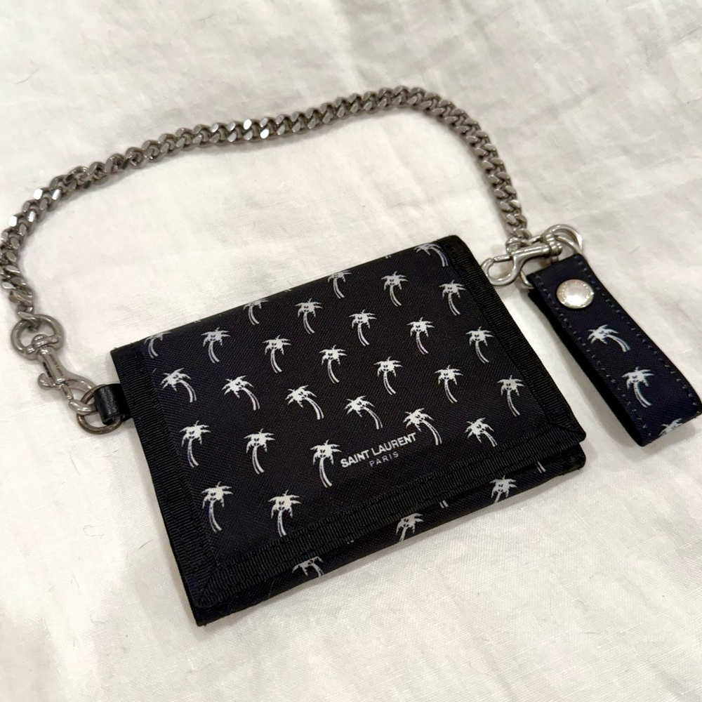 SOLD: NWOT Saint Laurent Palm Tree Tri-Fold Buffalo Wallet on Chain